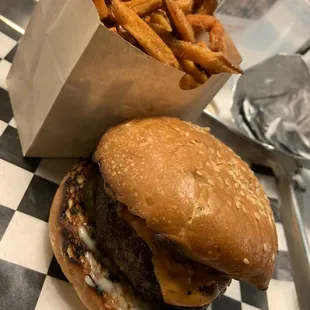CYO Wagyu burger and sweet potato fries!! More YUMMM!!! Their teriyaki aioli is also delicious!