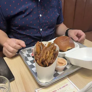 Waygu beef burger and fries