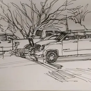 a drawing of a pickup truck