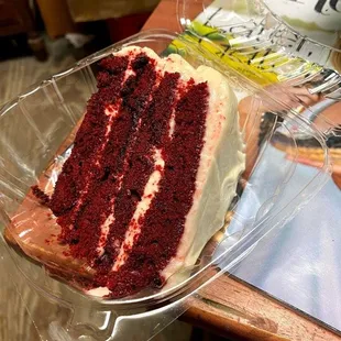a slice of red velvet cake