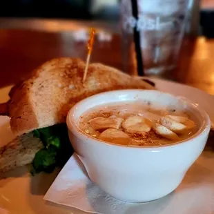 Half BLT on toast and cup of NE clam chowder, $9