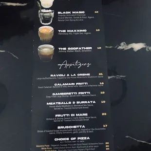 Drink menu
