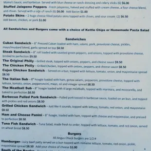 Appetizers, Sandwiches, and Burgers!!! All made to order!