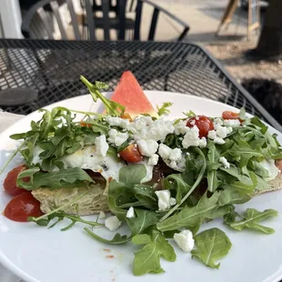 Breakfast #1 focaccia with crispy prosciutto, fried eggs, arugula and feta!