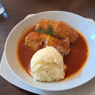 Cabbage rolls and mashed potatoes