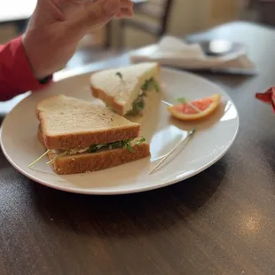 Walnut chicken salad on white