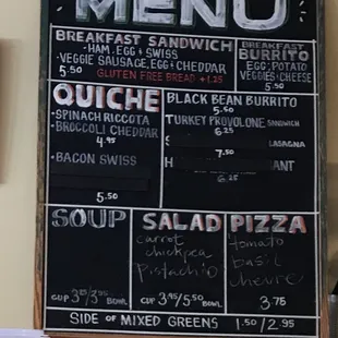 a menu on the wall
