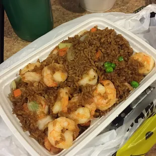 Plenty of shrimp &amp; rice for 9.00 bucks (large) you can feed 3