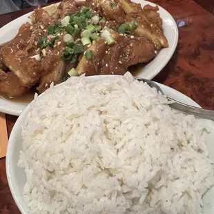 Almond Boneless Chicken in the background