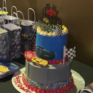 Two-Tier cake, Strawberry top tier, Vanilla bottom tier.