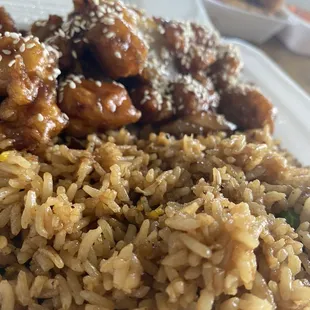 Sesame Chicken and Fries Rice