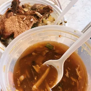 1E. Pork Chop Over Rice With Egg; Hot &amp; Sour Soup