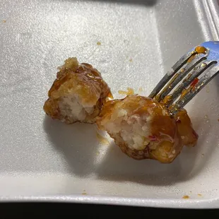 See the small sliver of chicken in the center
