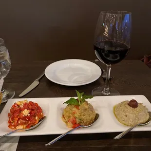 Maya Spreads Trio with Turkish Bread &amp; Turkish red wine  Yakut