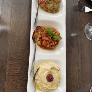 Hummus, Ezme, and Patlican Kozleme