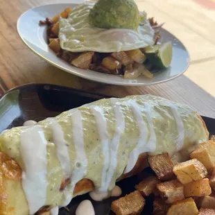 Breakfast chimichanga and chorizo hash