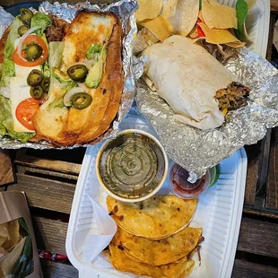 Torta (left) Maya Burrito (right) Quesabirrias (bottom)