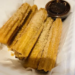 Churros with cinnamon sugar and chocolate dipping