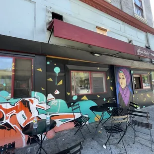 tables and chairs outside