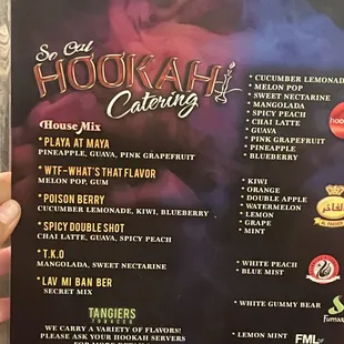 Hookah Menu