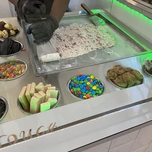 a display of desserts