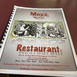 the menu for the restaurant