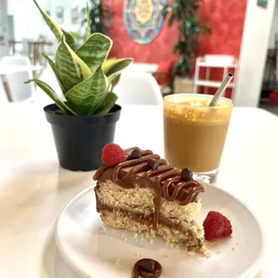 Vegan layer cake and golden cacao