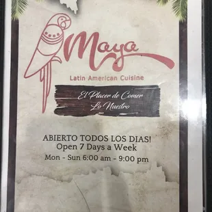 menu for mexican cuisine