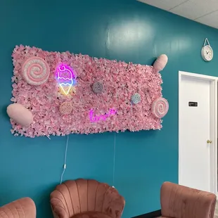 a pink and blue wall