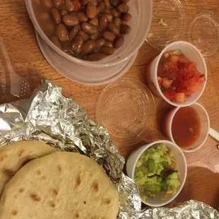 Beans, tamales, pico, salsa, Guac... That tiny container of Guac was $2.80, good ole foodler inflation!