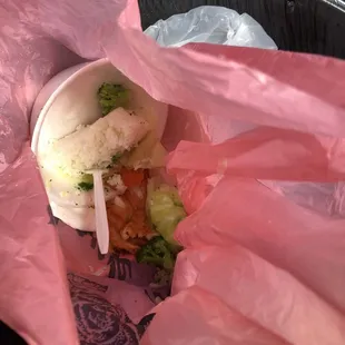 Shrimp/Veggie bowl in the garbage where it belongs.