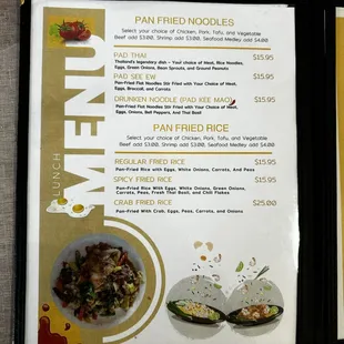 Lunch menu, rice/noodles