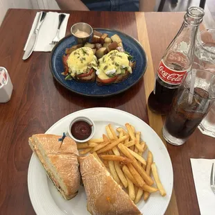 Eggs florentine benedict, grilled chicken panini