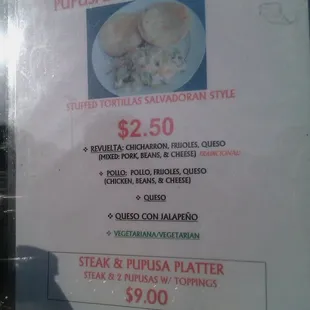 a menu for mexican food