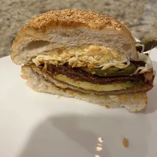 Cemita Poblana cut in half