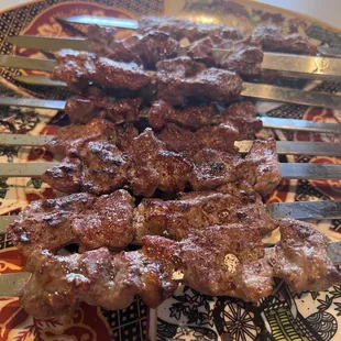 Beef kebab and lamb kebab