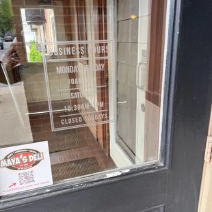 a sign in the window