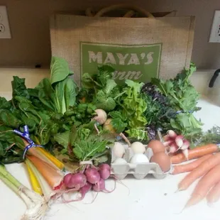 Week 9 Winter 2013 CSA.  Yes, those are fresh eggs. Litterally and I kid not, my last egg was walked from the coup to my basket