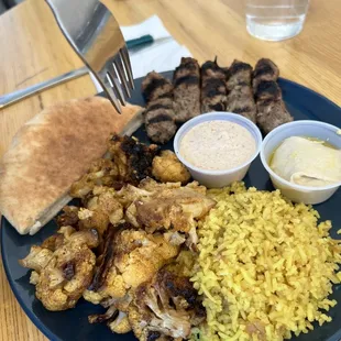 Hand Rolled Beef Kabobs (Kafta) Plate