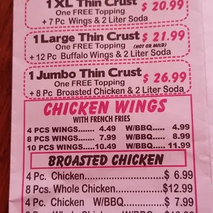 the price of the menu