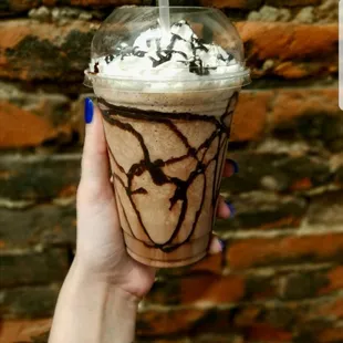 One of our delicious blended coffee drinks. We rotate seasonal options too!