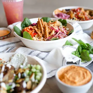 a variety of dishes on a table