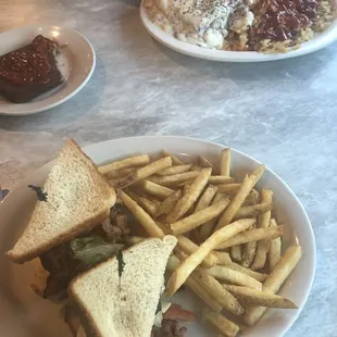 BLT and Creamed chipped beef over toast served with hash browns