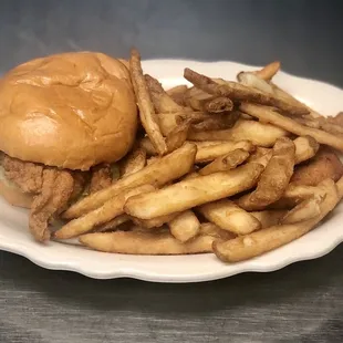 FRIED FISH SANDWICH, FRENCH FRIES &amp; HUSH PUPPIES