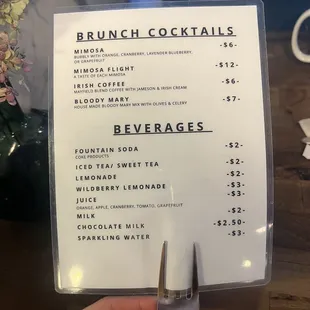 Drink menu