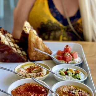 RIP AND DIP Baba Ganoush Hummus Muhammara Herby labneh &amp; tomato  Watermelon &amp; Feta