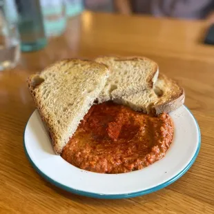 Muhammara -- so good! You can really dip anything with this and it'll taste delicious.