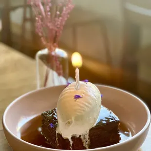 Sticky Toffee Pudding Date cake, butterscotch sauce, McConnell's vanilla bean ice cream