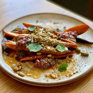 Heirloom Roasted Carrots Strawberry chermoula, pistachio dukkah &amp; urfa chili oil