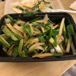 55. Mongolian Beef. Not spicy and a basic Mongolian beef but there was way too much onions and most were kinda raw. Not a generous portion